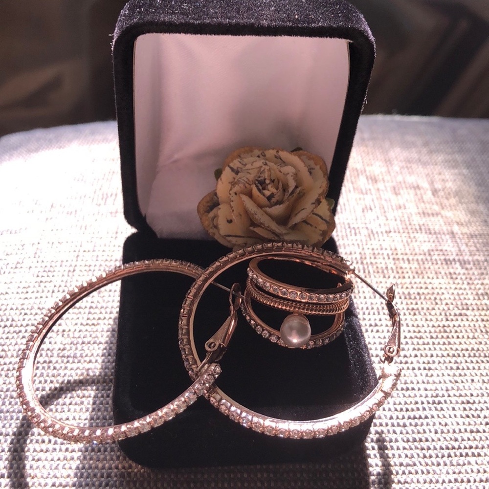 Rose gold earring hoops and  ring - Picture 2 of 6